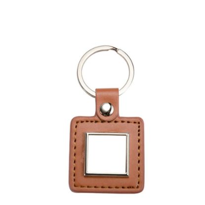 Picture of KEY-RING -  METAL+ LEATHER (Square) brown