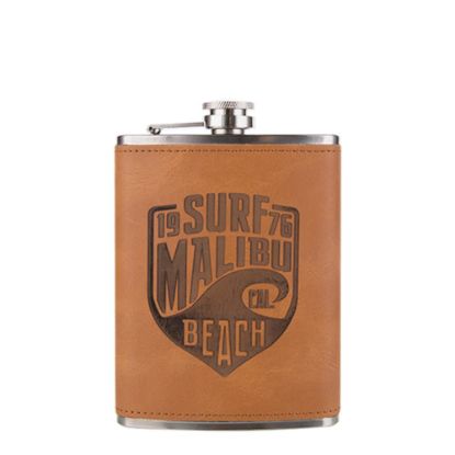 Picture of FLASK 8oz - PU Cover (Brown) for Laser Engraving