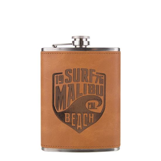 Picture of FLASK 8oz - PU Cover (Brown) for Laser Engraving
