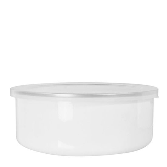 Picture of ENAMEL BOWL 40oz. LOW - WHITE+SILVER rim