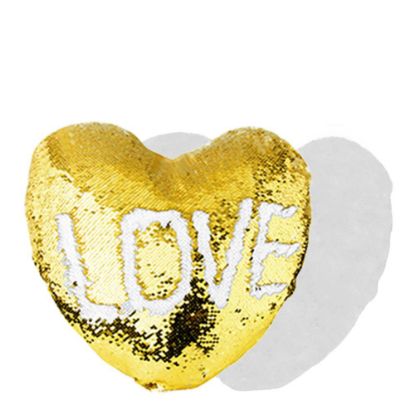 Εικόνα της PILLOW - COVER Sequin(HEART)GOLD wh 39x44