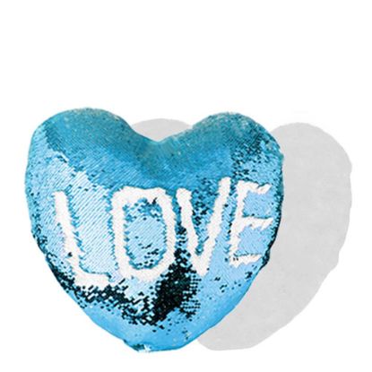 Εικόνα της PILLOW - COVER Sequin(HEART)BLUE L. wh.39x44