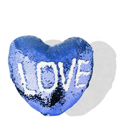 Εικόνα της PILLOW - COVER Sequin(HEART)BLUE D. wh.39x44
