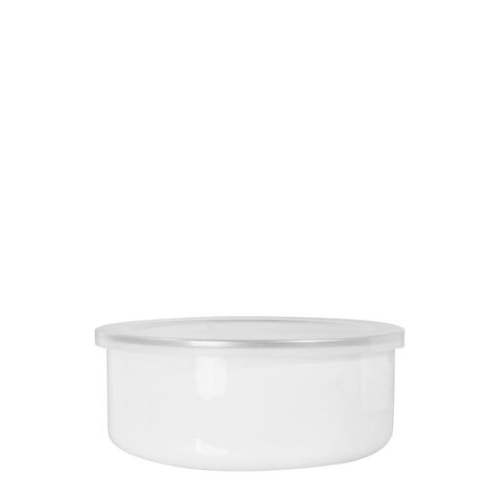 Picture of ENAMEL BOWL 20oz. LOW - WHITE+SILVER rim