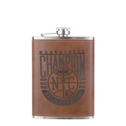 Picture of FLASK 8oz - PU Cover (Dark Brown) for Laser Engraving