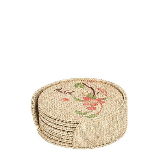 Picture of COASTER (BURLAP) ROUND (set of 6pcs & Holder) 10cm