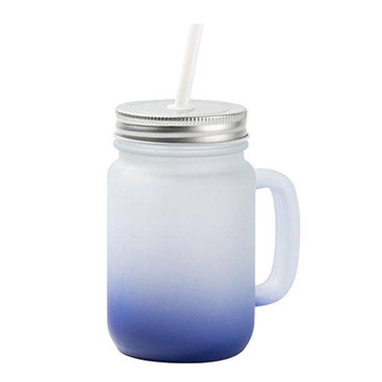 Picture of Mason Jar 400ml (Round FROSTED) BLUE Dark Gradient