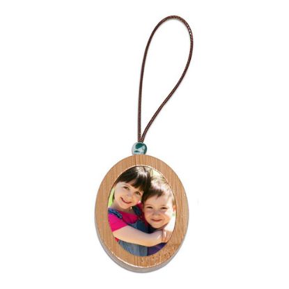 Picture of Keyring (4x5 cm Oval) with Aluminum - Natural Wood