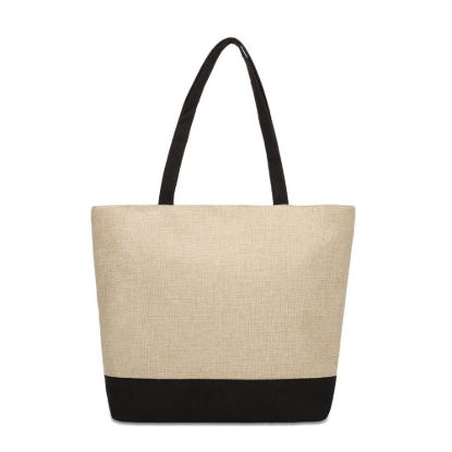 Picture of BAG - SHOPPING Linen Dark (with Black Base) 48x3639cm