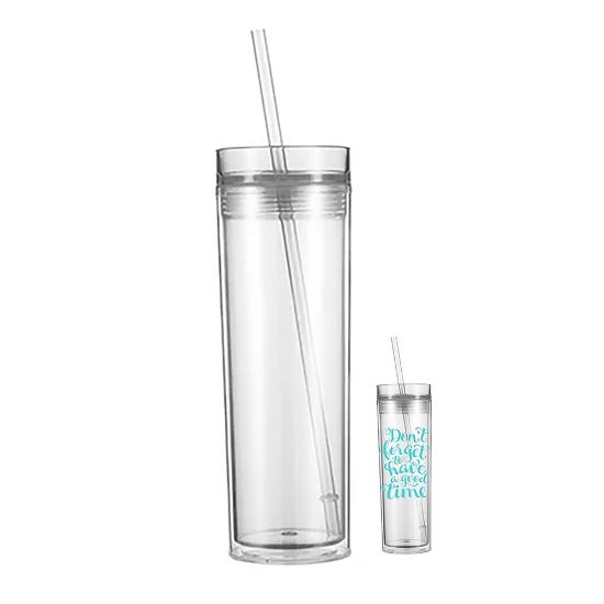 Picture of Plastic Skinny Tumbler 16oz CLEAR (Double Wall) print with PVC Stickers