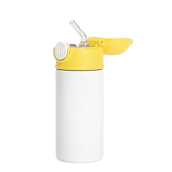 Picture of Kids Bottle (360ml) WHITE with Plastic Straw & YELLOW Cap