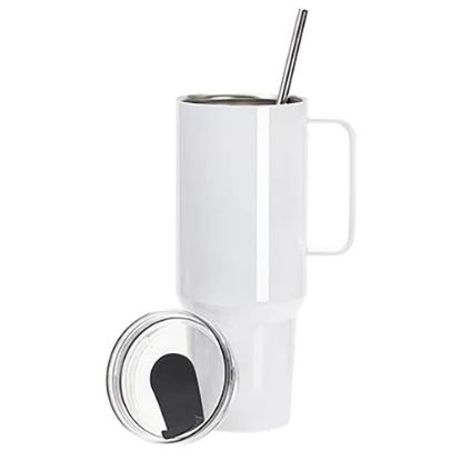 Εικόνα της Travel Tumbler 1200ml (White) Metal Handle with Lid & Straw