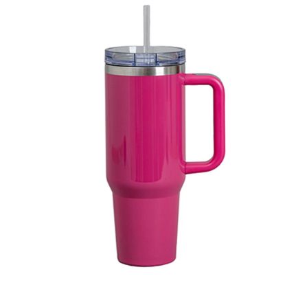 Picture of Travel Tumbler 1200ml (ROSE RED gloss) Plastic Handle with Flip Lid & Straw