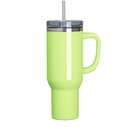 Picture of Travel Tumbler 1200ml (GREEN gloss) Plastic Handle with Flip Lid & Straw
